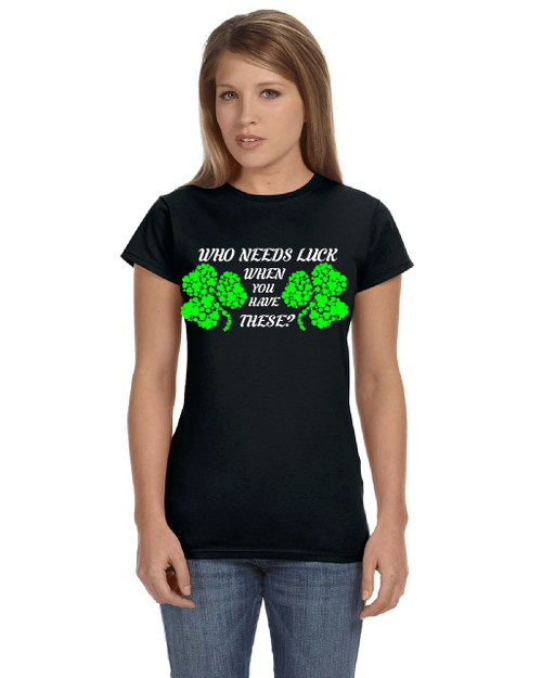 Who needs luck when you have these shamrocks shirt.  Shamrocks conveniently placed!  Great for St Patricks day!