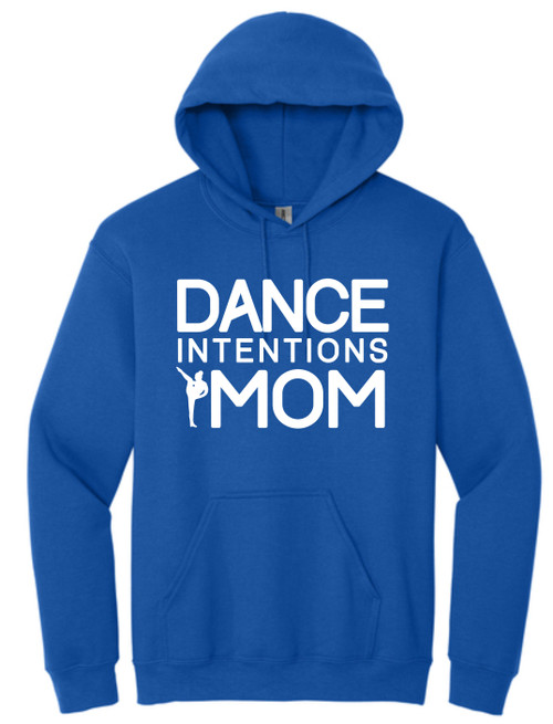 Dance Intentions Dance Mom on a 50% cotton - 50% polyester royal blue hoodie. Dance Intentions Dance Mom on a 50% cotton - 50% polyester royal blue hoodie.