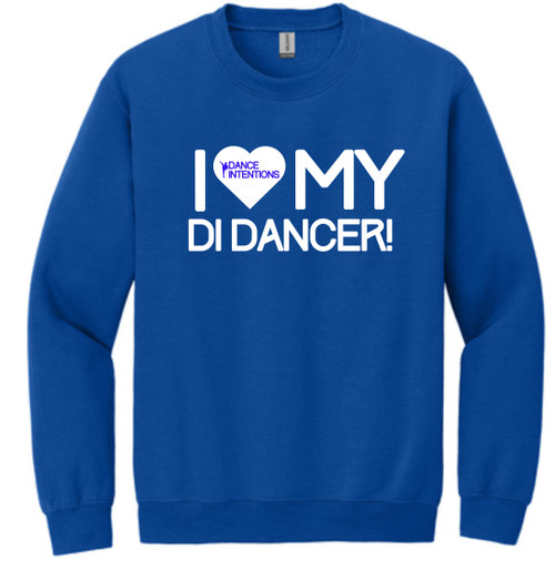 Dance Intentions I Heart my DI Dancer on a 50% cotton - 50% polyester royal blue crew neck sweatshirt. Dance Intentions I Heart my DI Dancer on a 50% cotton - 50% polyester royal blue crew neck sweatshirt.