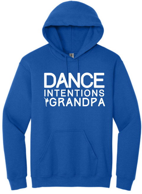 Dance Intentions Dance Grandpa on a 50% cotton - 50% polyester royal blue hoodie. Dance Intentions Dance Grandpa on a 50% cotton - 50% polyester royal blue hoodie.
