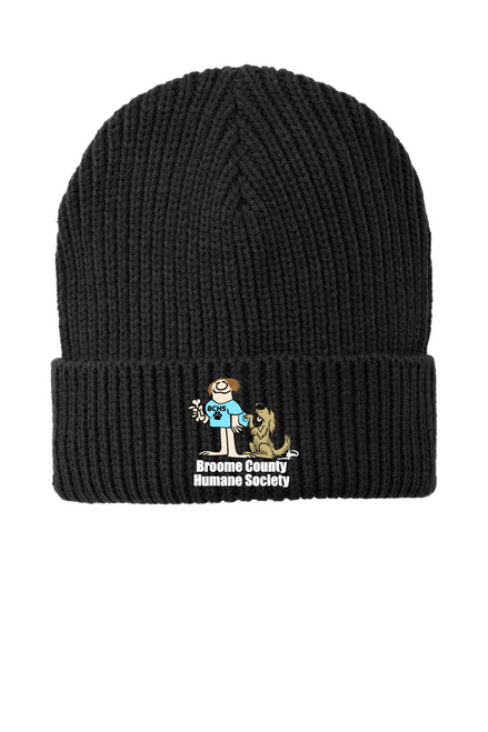 Broome County Humane Society on black winter watch cap.