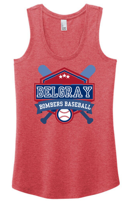 Belgray Bombers design printed on a frost red racerback tank top.