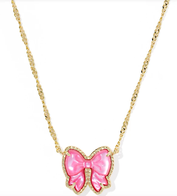 Kendra Scott Haley Bow Gold Short Pendant Necklace in Blush