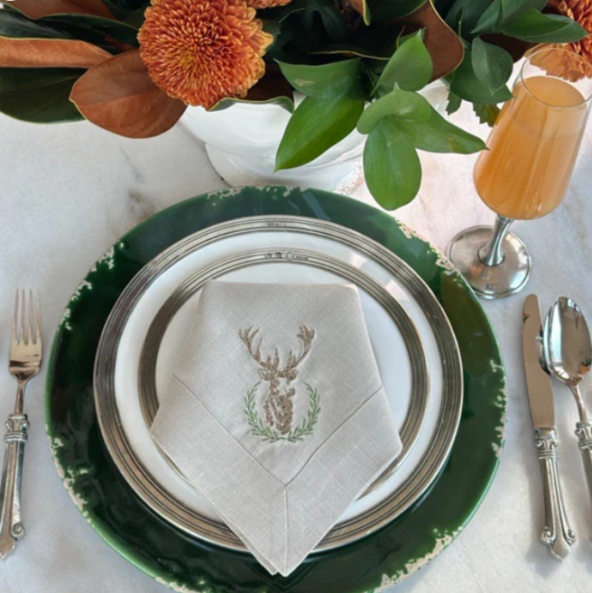 Laurel Wreath Stag Large Napkin Set of 4 Arte Italica
