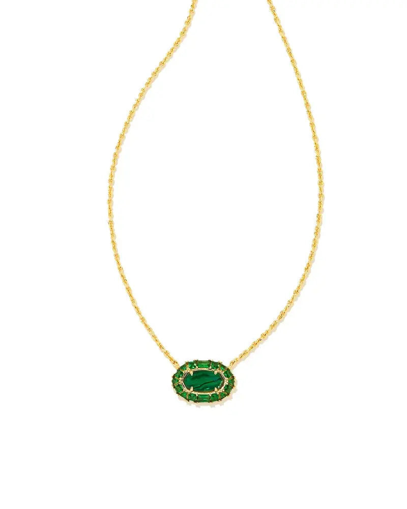 Kendra Scott Elisa Gold Crystal Frame Short Pendant Necklace in Kelly Green Kendra Scott