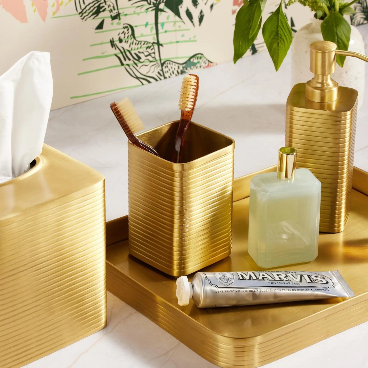 Adelaide Brush Holder in Matte Gold Brass - Lavender & Company