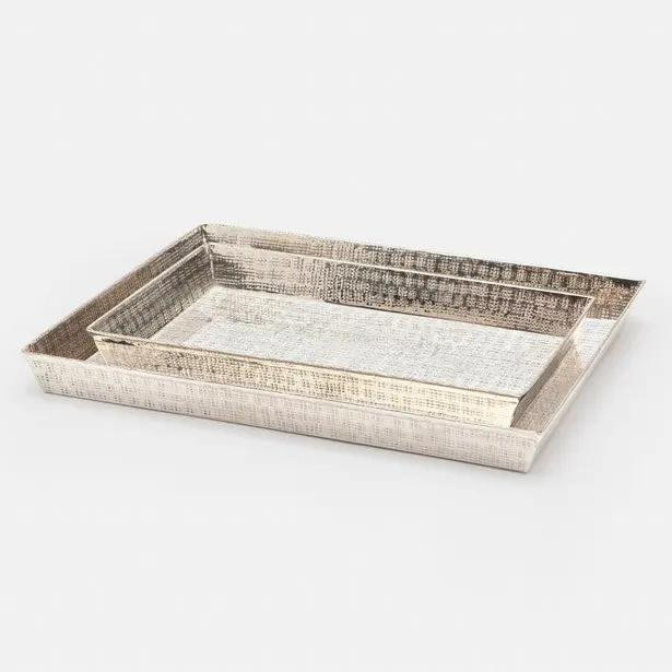 Pigeon & Poodle Buren Nested Trays in Shiny Nickel Etched Metal Pigeon & Poodle