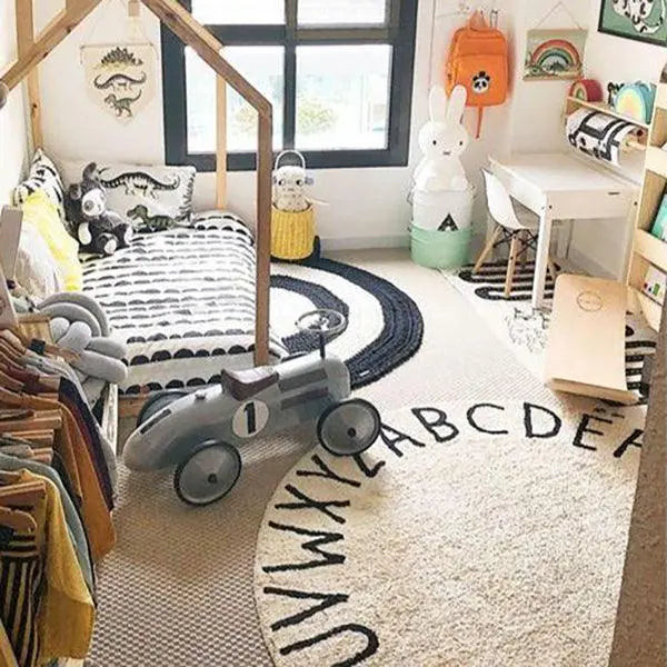Lorena Canals Washable Rug Round ABC Natural - Black - Lavender Fields