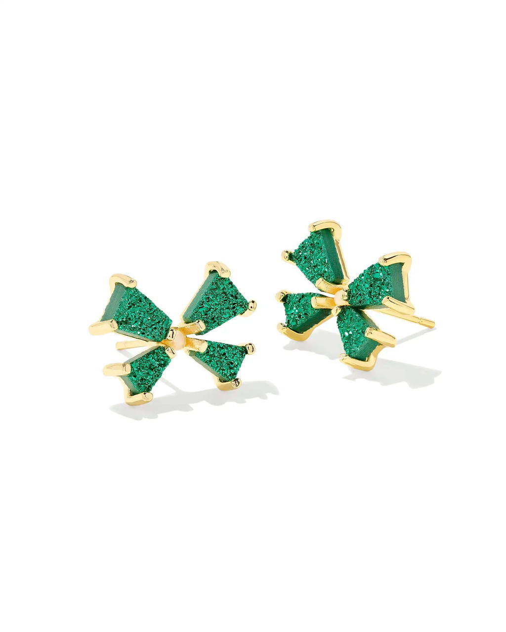 Kendra Scott Blair Gold Bow Small Stud Earrings in Emerald Drusy Kendra Scott