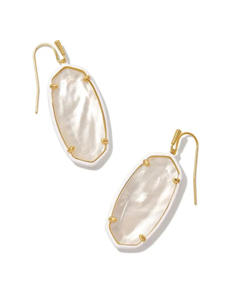Kendra Scott Elle Gold Enamel Framed Drop Earrings in Ivory Mix Kendra Scott
