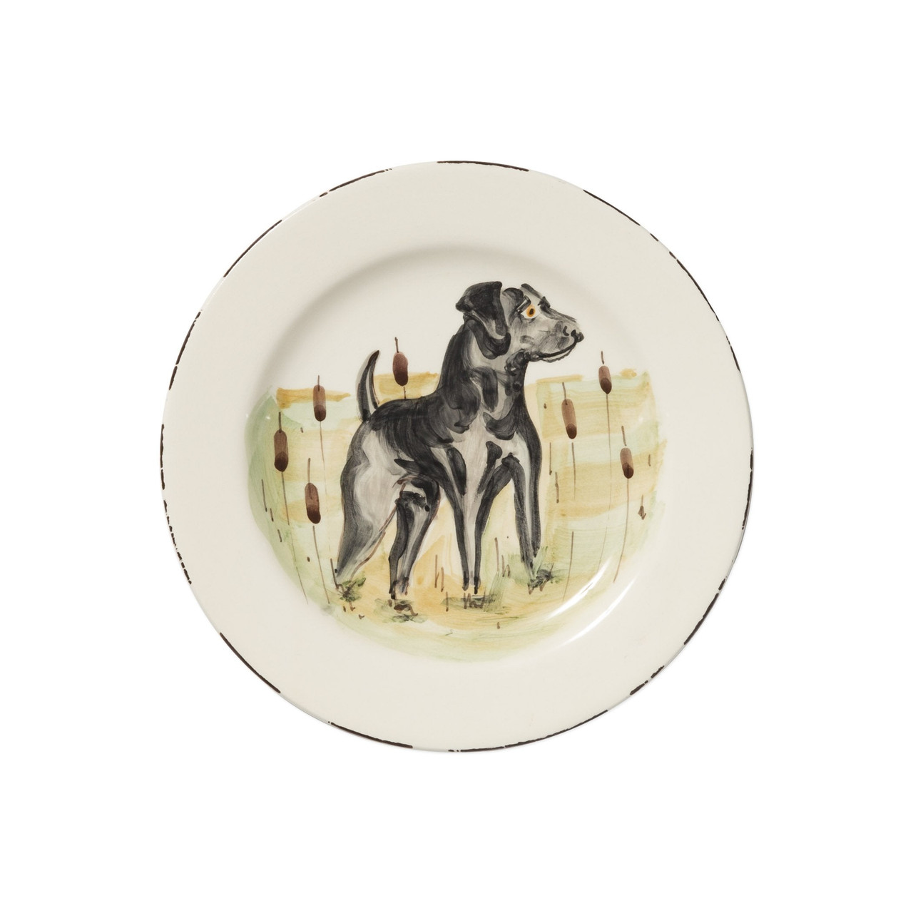 Wildlife Black Hunting Dog Salad Plate VIETRI