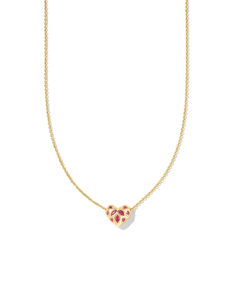 Kendra Scott Holland Gold Heart Short Pendant Necklace in Pink Crystal Kendra Scott