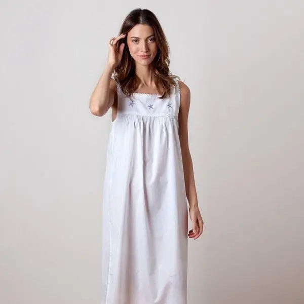 Jacaranda Living Starfish White Cotton Nightgown, Embroidered