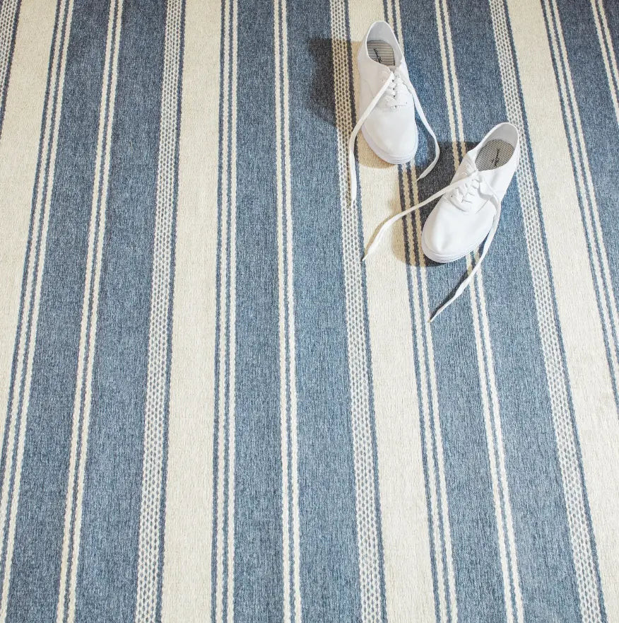 Dash & Albert Bowman Stripe Blue Machine Washable Rug - Lavender Fields