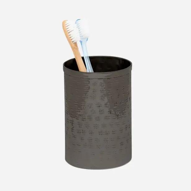 Pigeon & Poodle Buren Brush Holder in Black Nickel Etched Metal Pigeon & Poodle