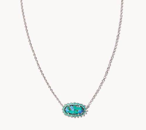 Elisa Silver Color Burst Frame Short Pendant Necklace Aqua Magnesite