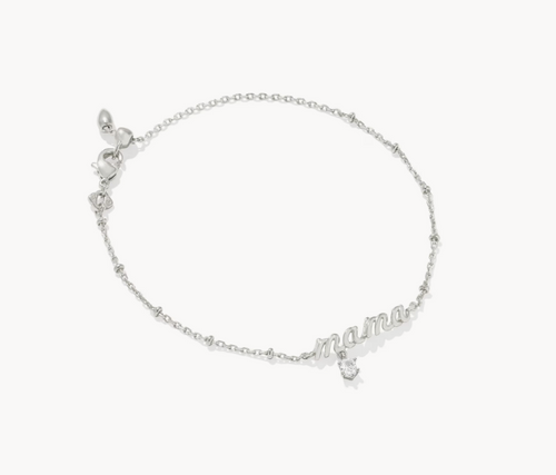 Mama Silver Crystal Delicate Chain Bracelet