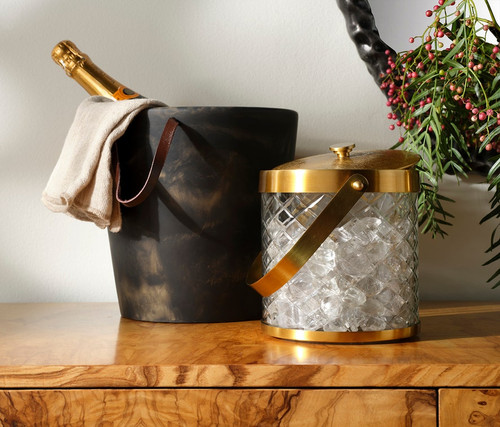 Blue Pheasant Sevasti Antique Brass Ice Bucket Blue Pheasant