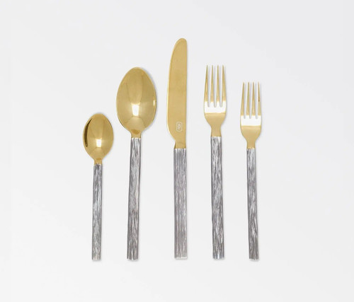 Blue Pheasant Harrison Silver Faux Bois/Polished Gold Flatware
