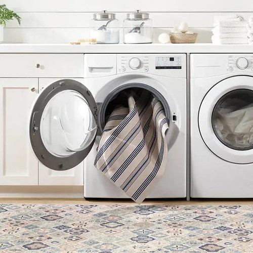 Dash & Albert Nimes Ticking Neutral Washable Rug Dash and Albert