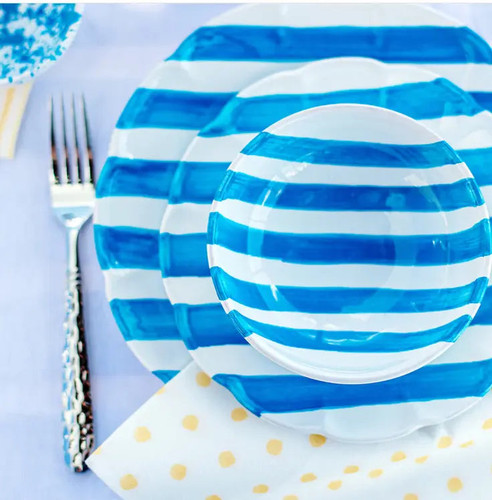 Vietri Amalfitana Aqua Stripe Dinner Plate - Set of 4 Vietri