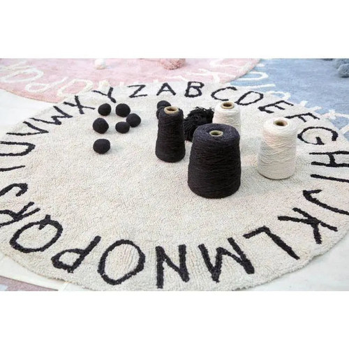 Lorena Canals Washable Rug Round ABC Natural - Black - Lavender Fields