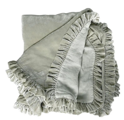 Linen Salvage Luxe Colette Petite Ruffle Throw in Champagne Linen Salvage Luxe