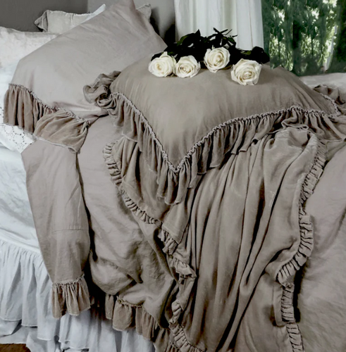 Linen Salvage Luxe Isabella Tatter Velvet Ruffle Collection-Natural Linen Salvage Luxe