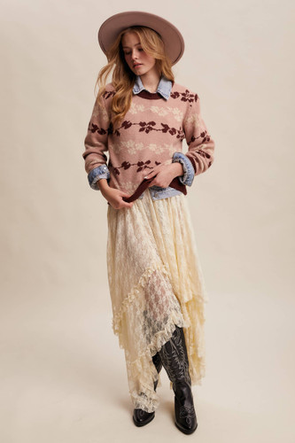Floral Jacquard Knit Pullover