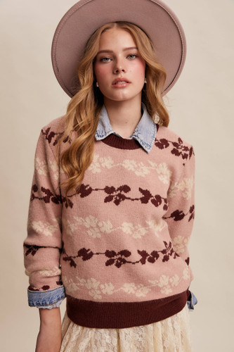 Floral Jacquard Knit Pullover
