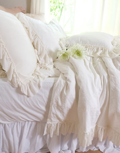 Linen Salvage Luxe Isabella Tatter Velvet Ruffle Collection-Crème Linen Salvage Luxe