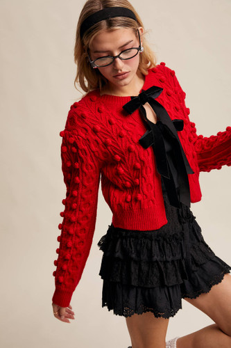 Pom Cable Knit Tie Cardigan Listicle