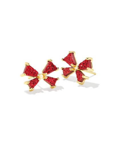 Kendra Scott Blair Gold Bow Small Stud Earrings in Bright Red Drusy Kendra Scott