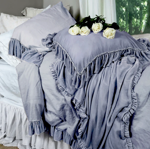 Linen Salvage Luxe Isabella Tatter Velvet Ruffle Collection-Chambray Linen Salvage Luxe