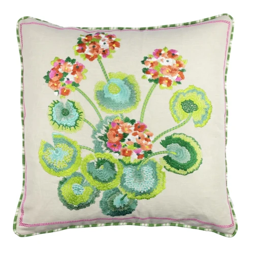 Primevère Fuchsia Embroidered Decorative Pillow