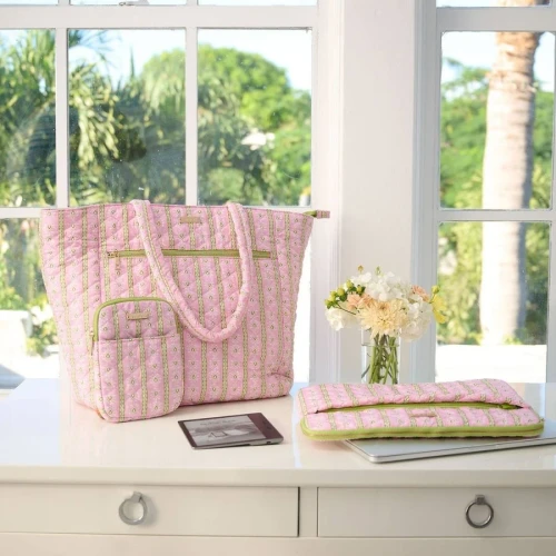 Rosemary Stripe Pink Quilted Tote Bag