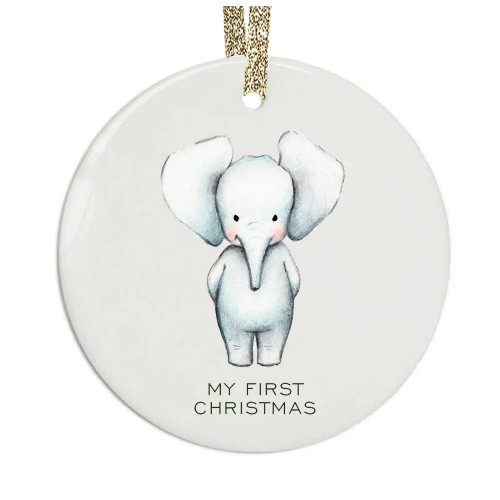 Elephant Baby's First Christmas Ceramic Ornament Digibuddha