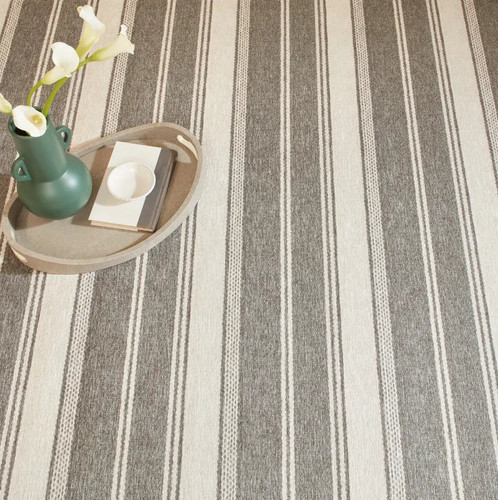 Dash & Albert Bowman Stripe Grey Machine Washable Rug - Lavender Fields