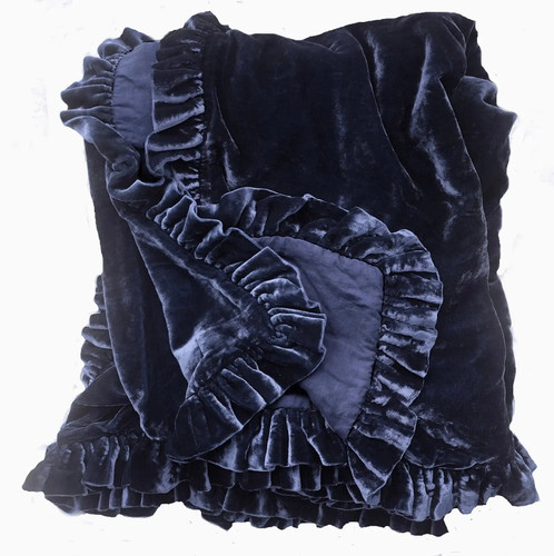 Linen Salvage Luxe Colette Petite Ruffle Throw in Denim Linen Salvage Luxe