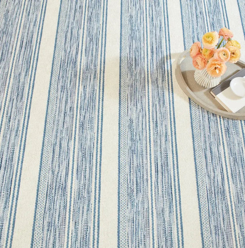 Dash & Albert Ellington Stripe Blue Machine Washable Rug - Lavender Fields
