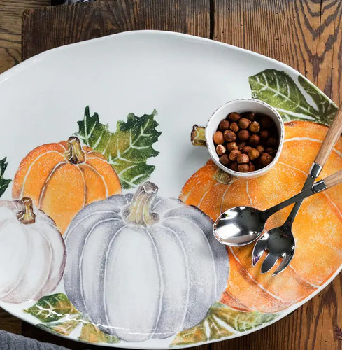 Vietri Pumpkins Large Oval Platter with Assorted Pumpkins Vietri
