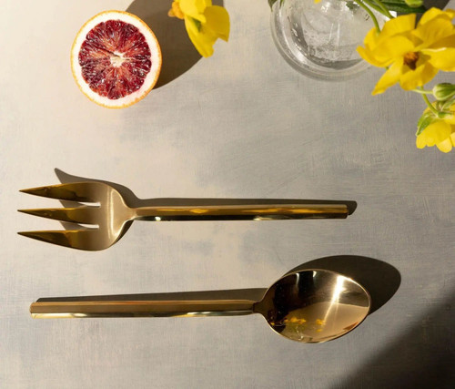 Blue Pheasant Roland Polished Gold 2-Piece Serving Flatware