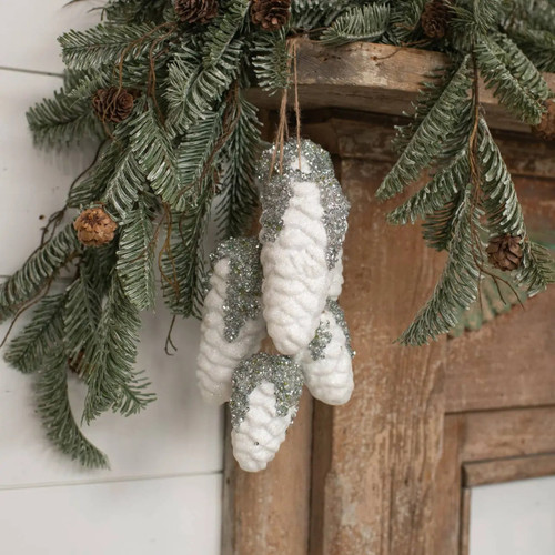 18" Silver Glittery Pinecones Ornament Ragon House
