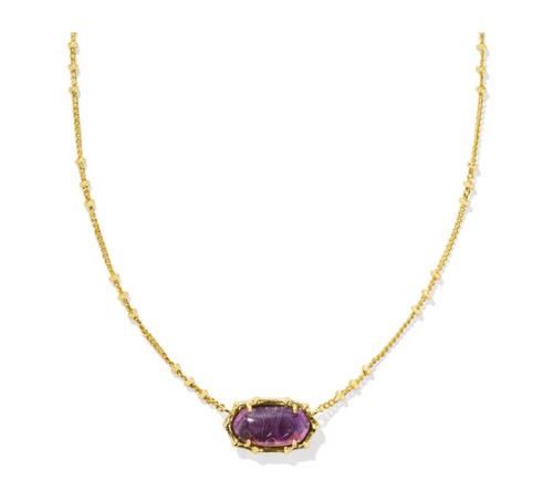 Elisa Vintage Gold Bamboo Frame Short Pendant Necklace in Amethyst