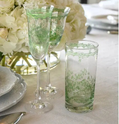 Arte Italica Giardino Champagne Flute in Green - Set of 4 Arte Italica