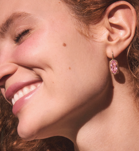 Lee Luxe Gold Drop Earrings in Light Pink CZ
