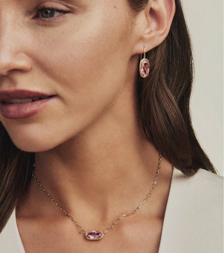 Lee Luxe Gold Drop Earrings in Light Pink CZ