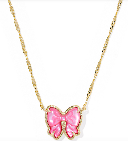 Kendra Scott Haley Bow Gold Short Pendant Necklace in Blush