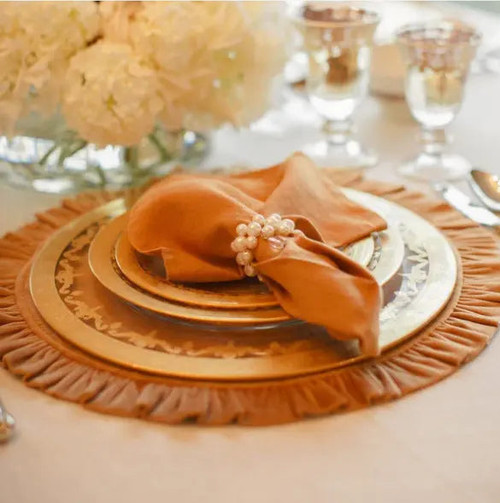 Velvet Round Placemat with Ruffle in Harvest Gold - Set of 4 Arte Italica
