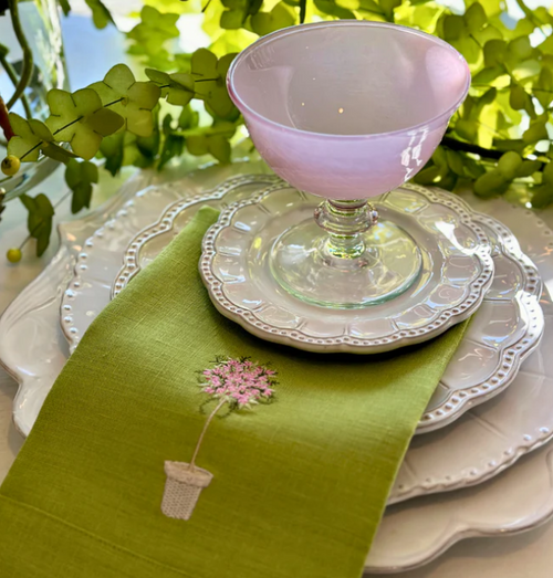 Pink Topiary Tri-Fold Napkin in Citron Arte Italica